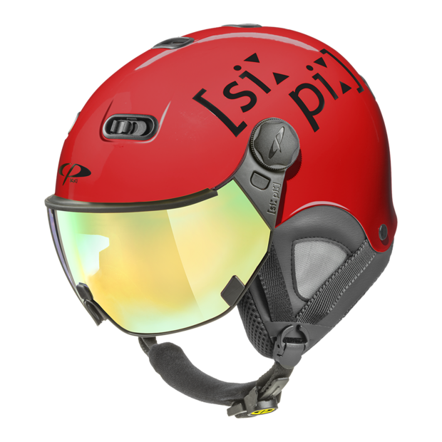 CP Carachillo XS skihelm rot gl&auml;nzend - helm mit spiegel visier (☁/❄/☀)