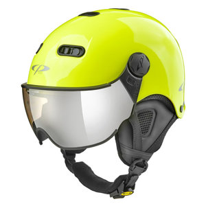 CP Carachillo XS skihelm fluo geel glimmend - kinder skihelm met spiegel vizier - dames skihelm met vizier - kinder ski